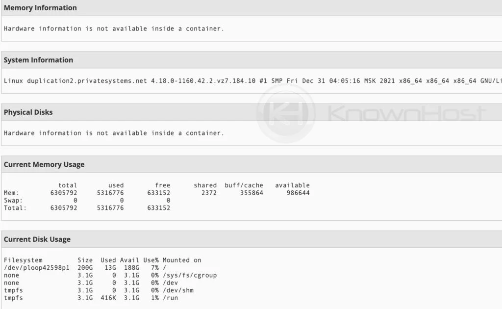 WHM current memory usage
