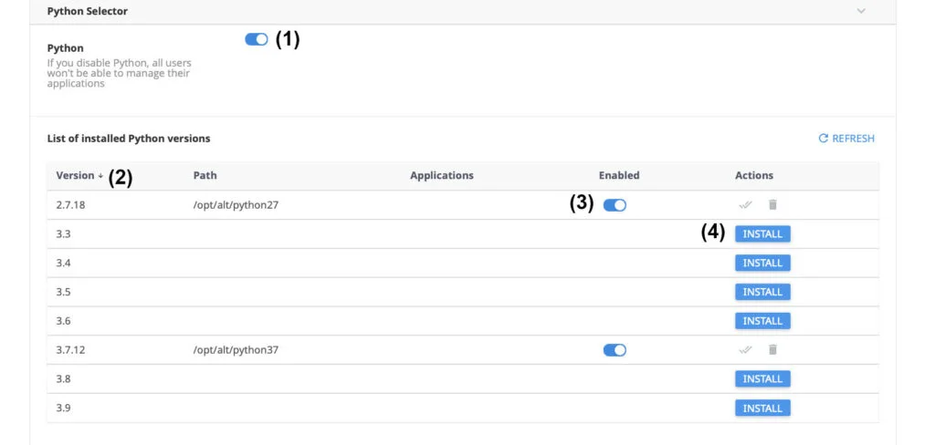 python selector in cloudlinux