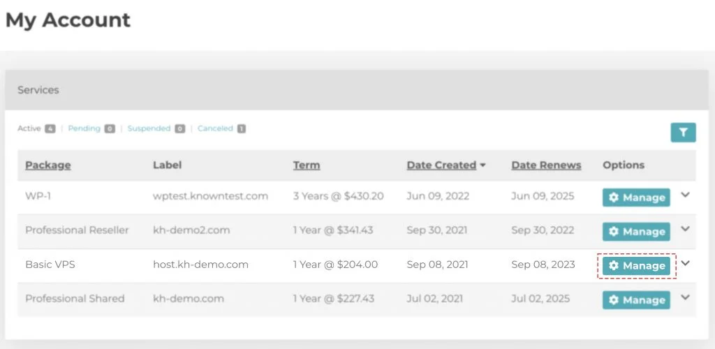 click on manage vps to view vps node