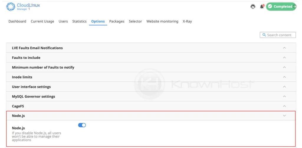 cloudlinux nodejs selector