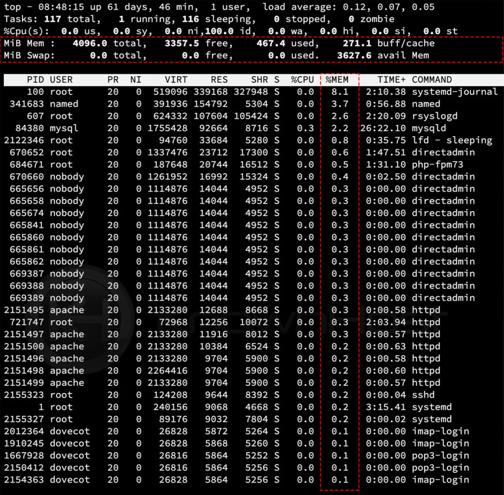 memory usage using top