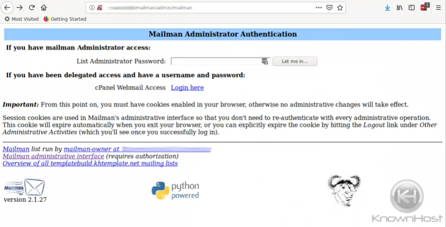 Mailman Administrator Authentication, mail server configuration