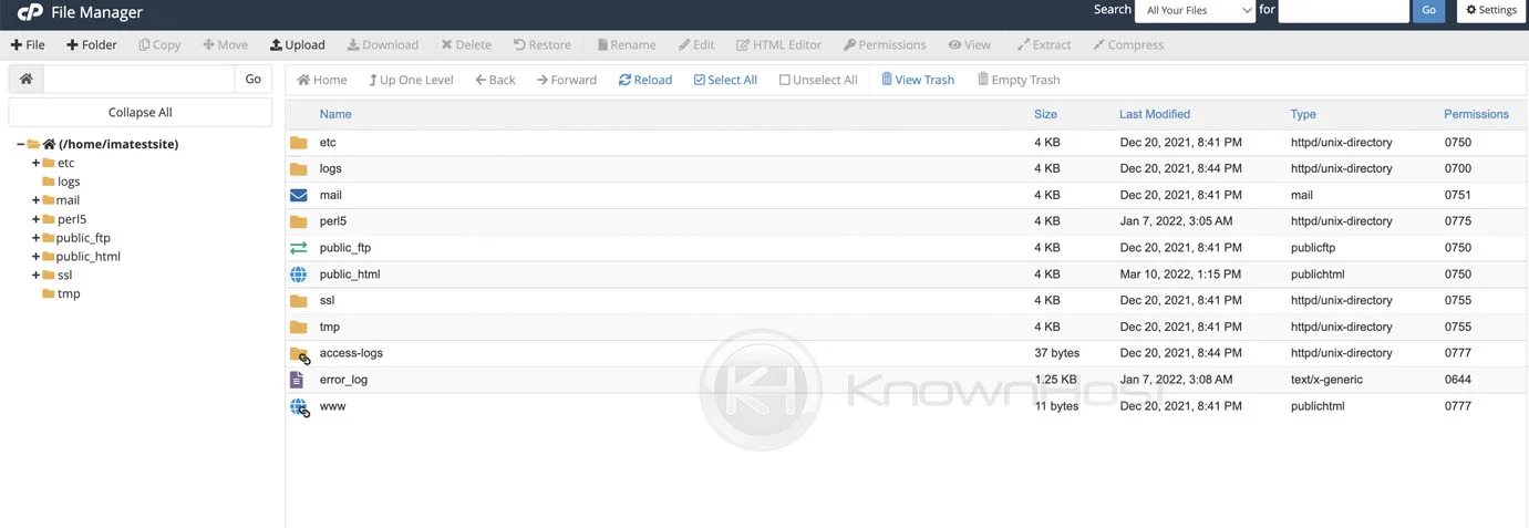 cpanel file manager interface