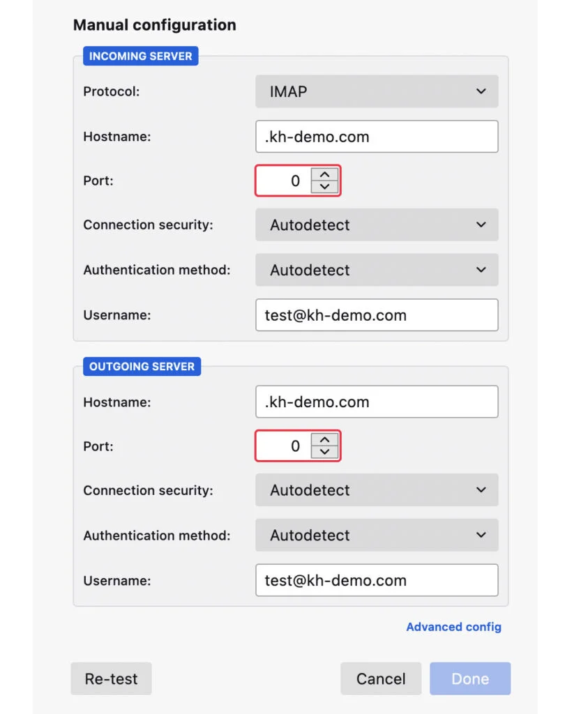 manually configure the email account