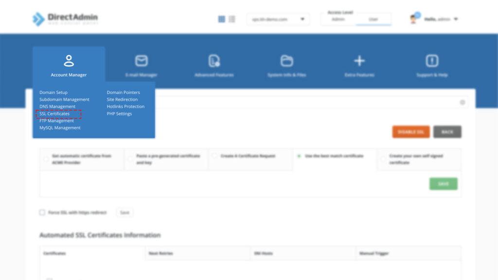 navigate to ssl certificates directadmin control panel