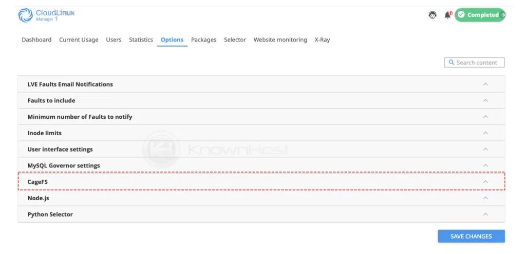 navigate to cagefs cloudlinux
