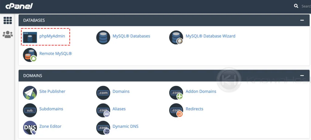 navigate to phpmyadmin cpanel