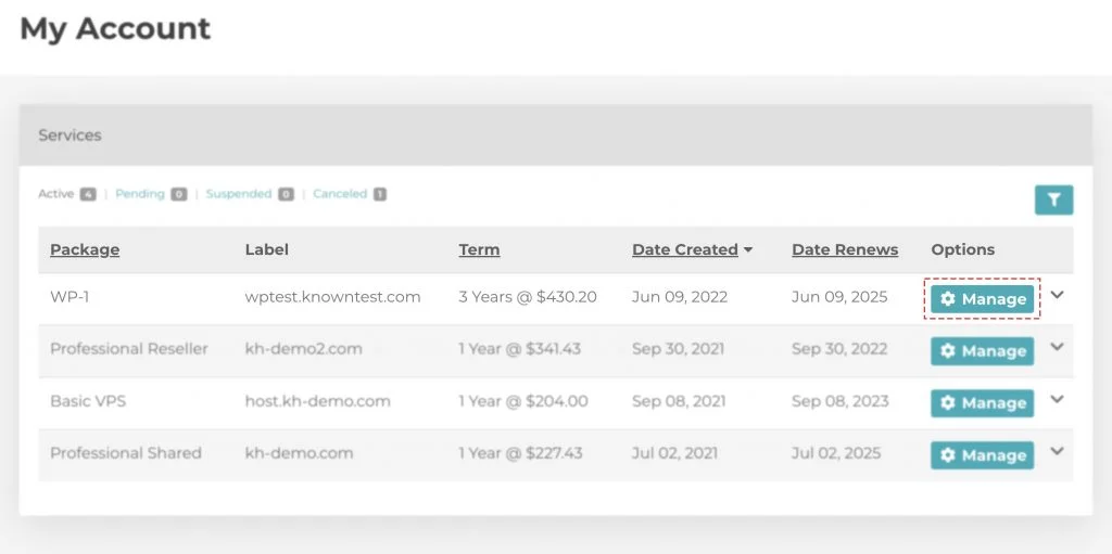 click on manage mwp service